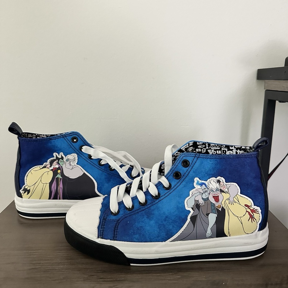 DISNEY VILLIANS - SIZE: 6.5 Ursula, Cruella & Maleficent High-Top Sneakers - NEW